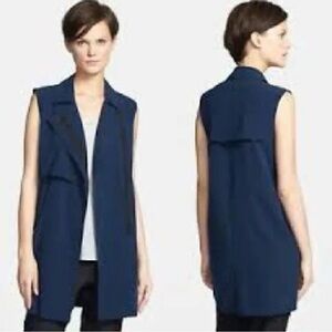 VINCE Laser Cut Trench Vest Zip Front Navy Size Small retail $325